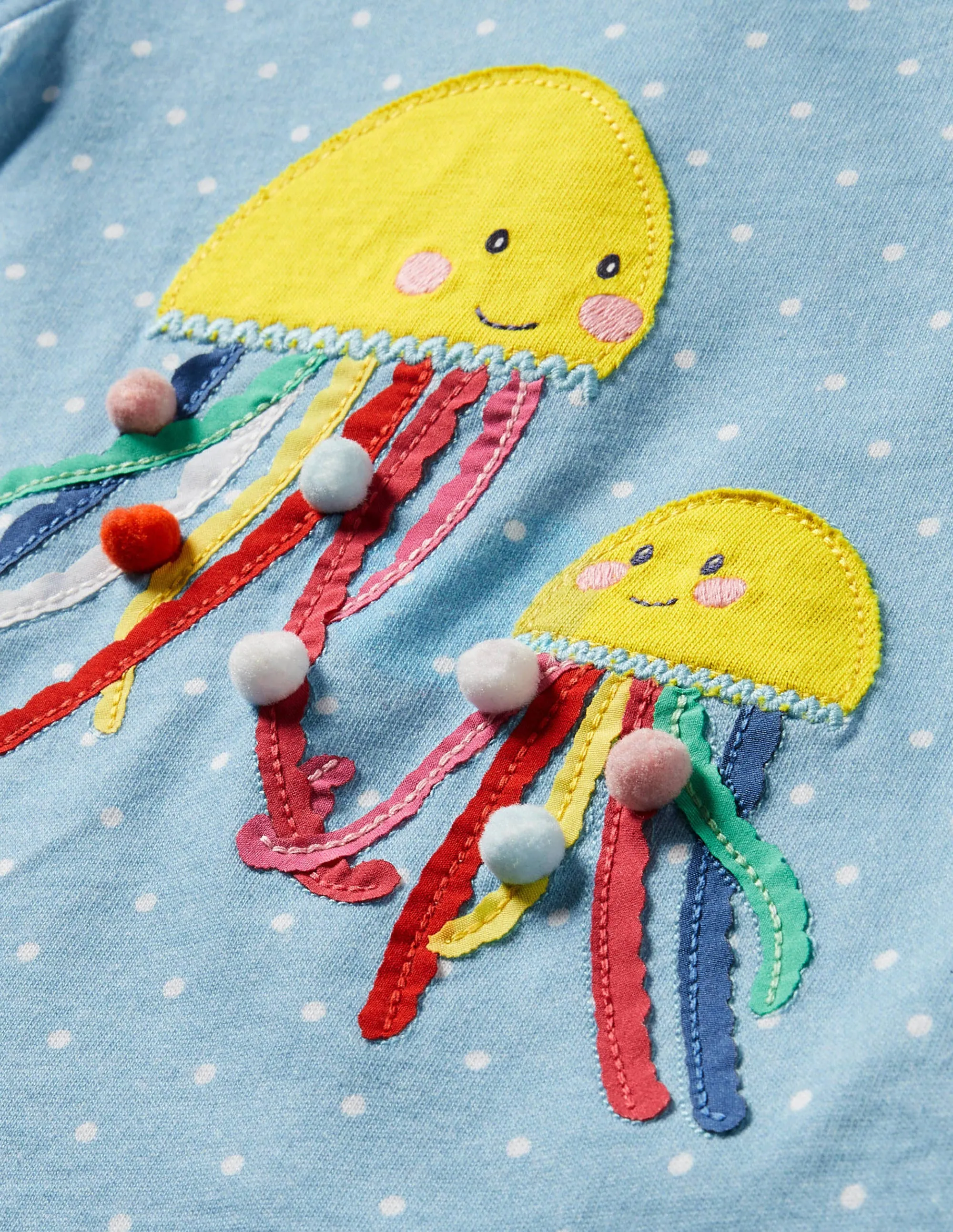 Appliqué Jersey Dress-Ivory/Aqua Jellyfish