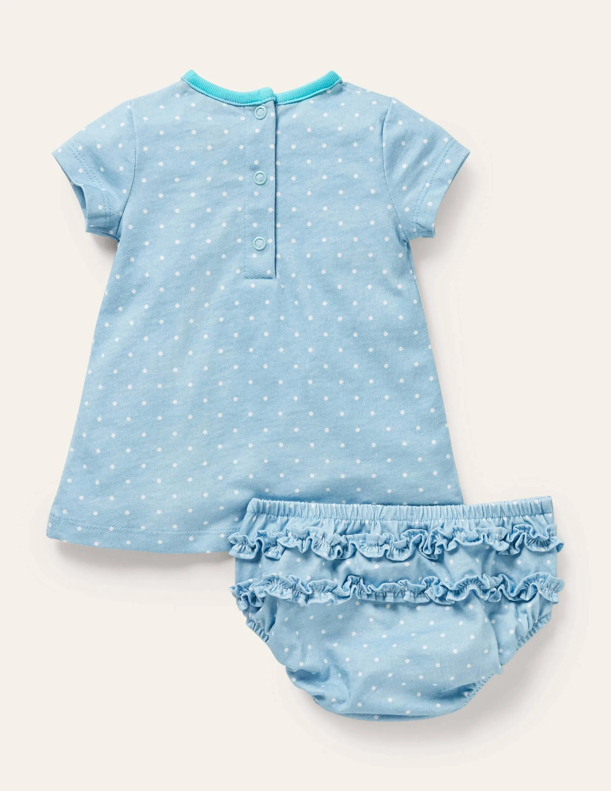 Appliqué Jersey Dress-Ivory/Aqua Jellyfish